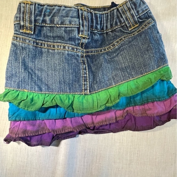 Children’s Place denim skirt with blue, green and purple ruffles. Size 3T. - Picture 2 of 4